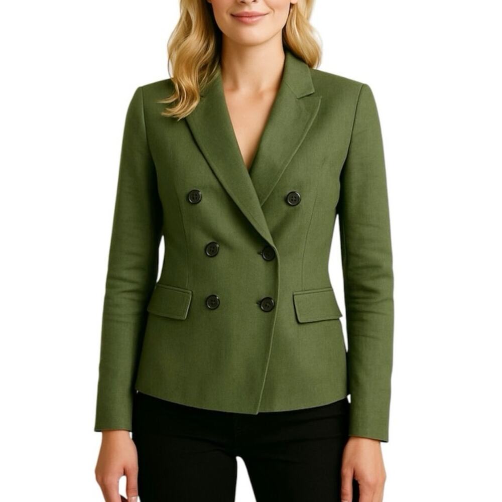 Veronica Beard Olive Double-Breasted Wool Blazer